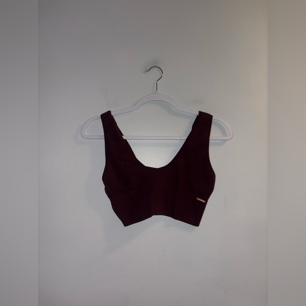 Danskin | Burgundy Ribbed V-Neck Sports Bra